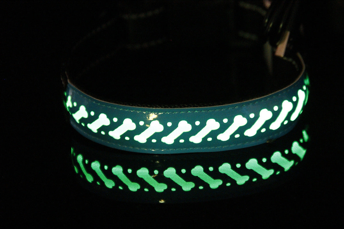 LED Luminous Pet Dog Collar Engraved Leather