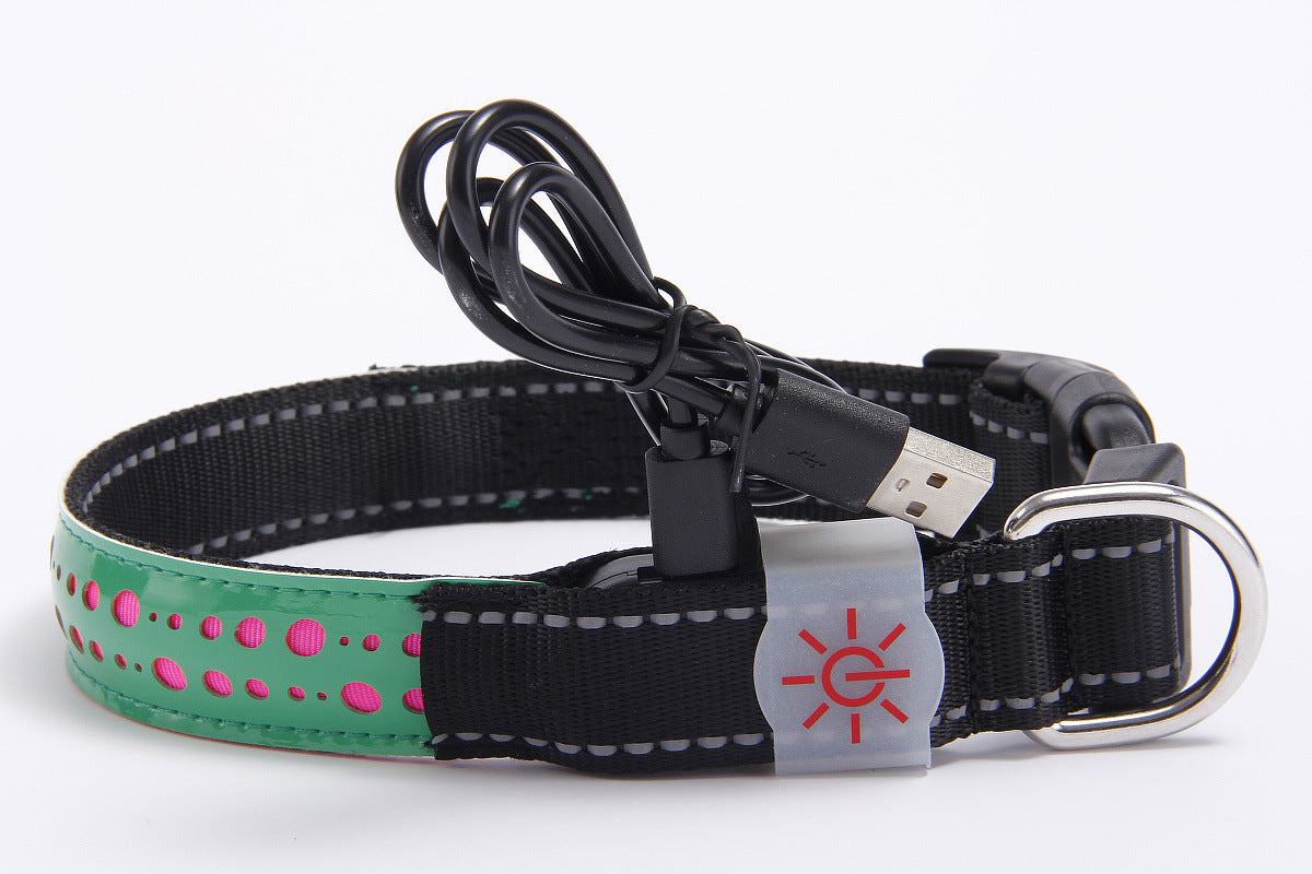 LED Luminous Pet Dog Collar Engraved Leather